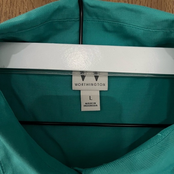 Worthington Porcelan Green Cuffed Sleeve Button Down Shirt - Picture 3 of 5